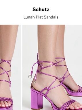 SCHUTZ Metallic Purple Lace-Up Block Heel Sandals